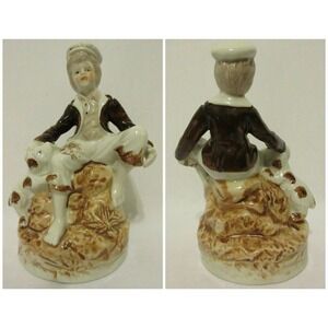 Sailor English Boy With Dog White Brown Porcelain Figure Hand Painted Vintage